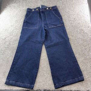 PILCO Womens 24T High Rise Wide Leg Cropped Jeans Button Dark‎ Wash Denim Boho